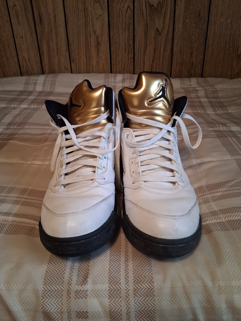 Jordan White and Gold Mid-Top Basketball Shoes